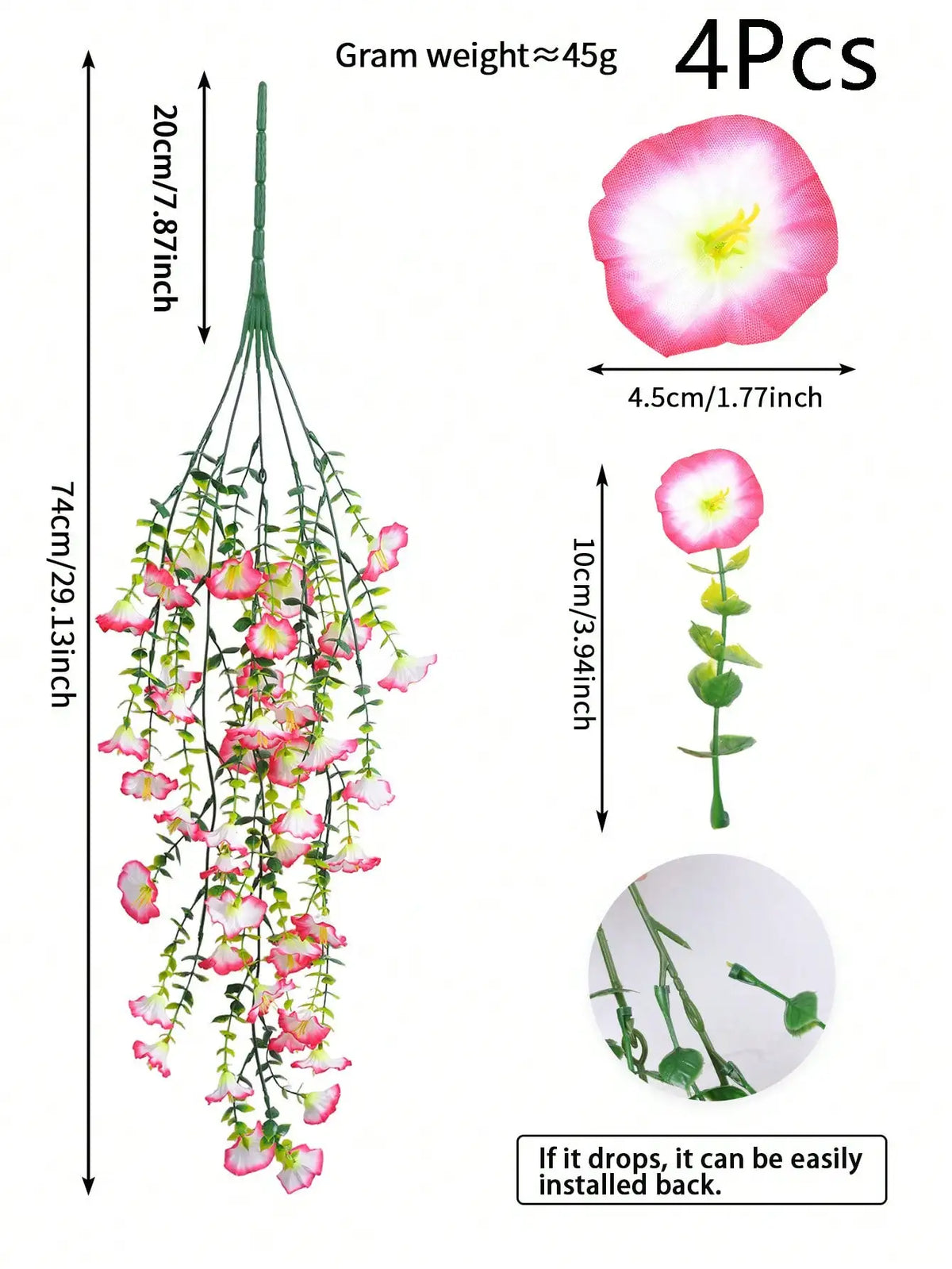 Artificial hanging flower vines for porch and wall decor, photo 4