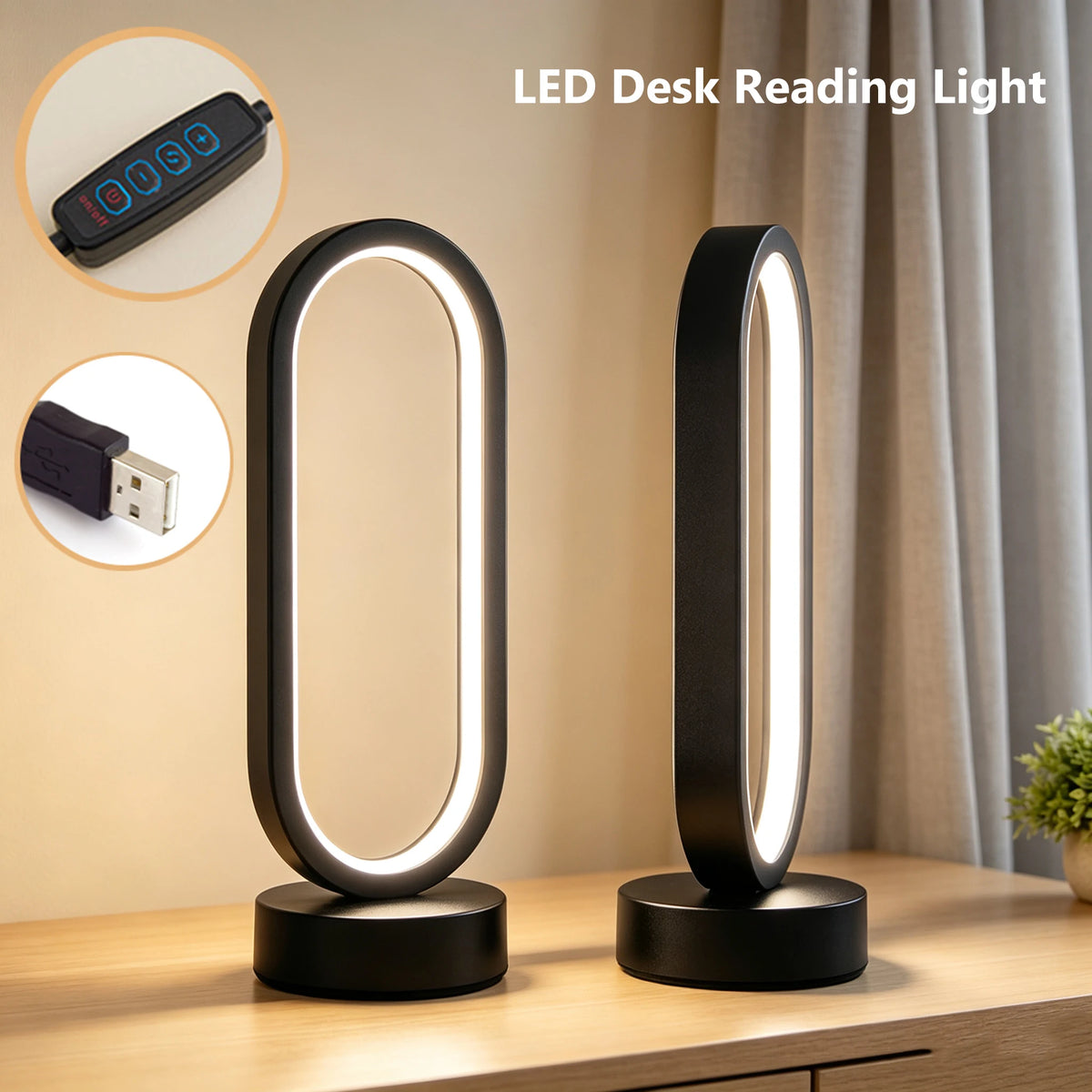 Oval LED ring bedside table lamp, photo 1