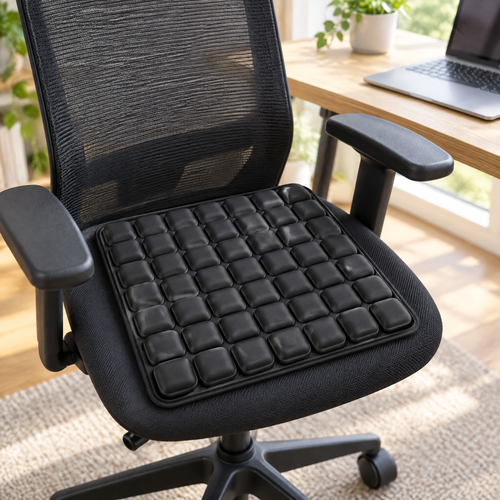 Black 49-cell air seat cushion on a home office chair